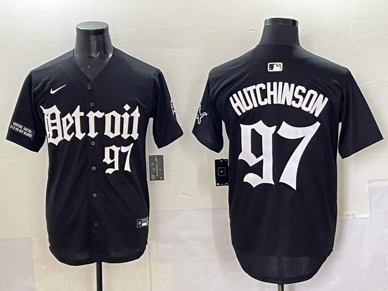 Men 2025 Detroit Lions #97 Hutchinson Black NFL jersey 001